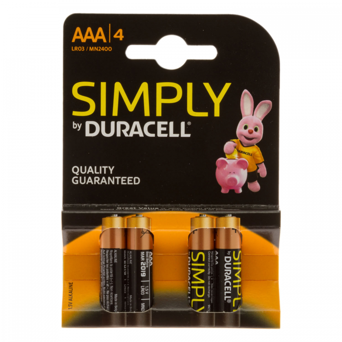 Batterie Duracell Simply Alcaline Mini Stilo 1,5V AAA LR03, Blister da 4 Pz, Non Ricaricabili!