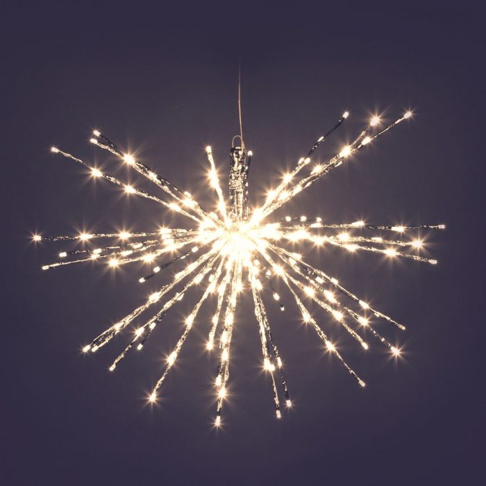 Ramo Argentato Luminoso Twig Ball con 200 FlashLED Bianco Caldo con Effetto Diamond Flashing, 60 cm, Alimentazione a 24V