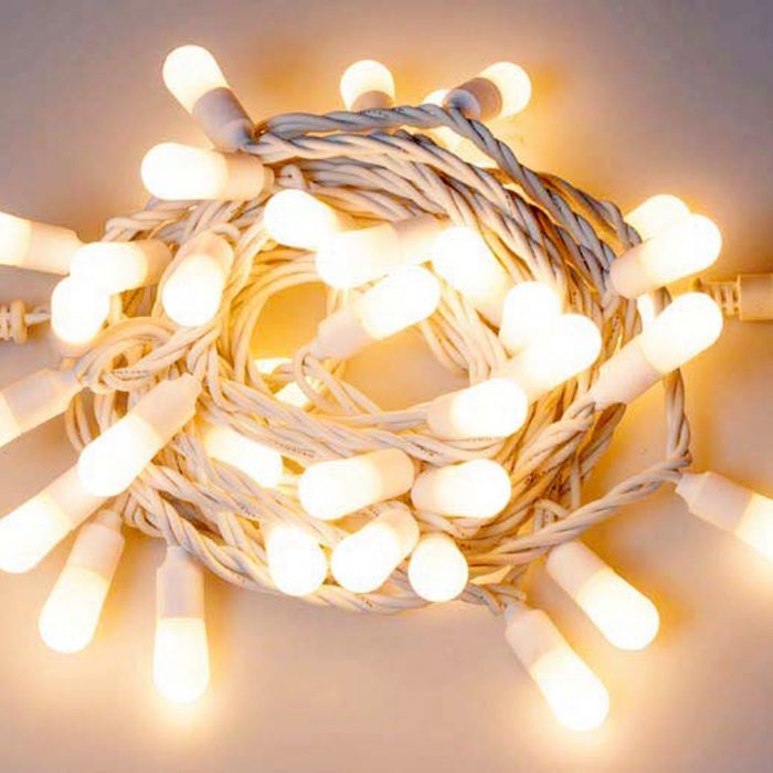 Cordone con 40 Lampadine LED Bianco Caldo, 10 m, IP44, Cavo Bianco