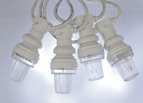Cordone con portalampade E27 10 Mt con 10 lampade strobo bianche 1W