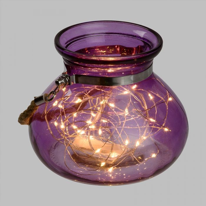Vaso Vetro Viola Jade MicroLED a batteria