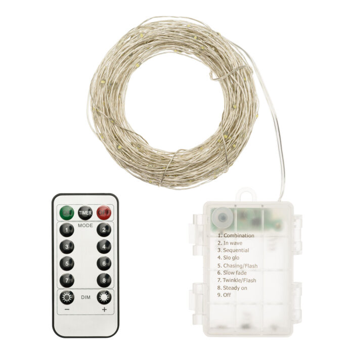 Catena 20 m 200 microled a luce fredda con 7 giochi di luce, alimentazione a Batteria - immagine 2