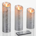 Set 3 Candele Argento a LED Bianco Caldo con Telecomando