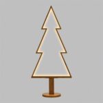 Albero Abete in Legno Chiaro e LED Bianco Caldo Interno con Base