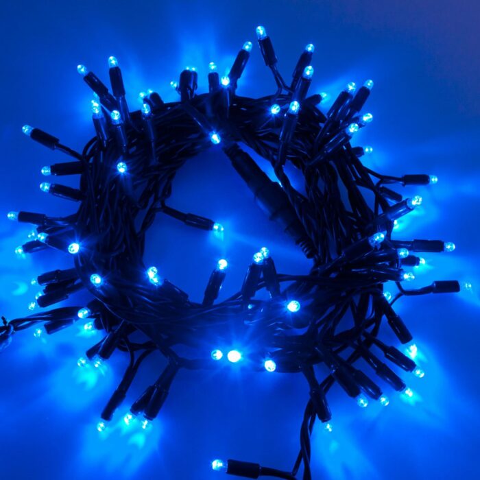 Catena luminosa professionale 120 LED Blu 10m cavo verde