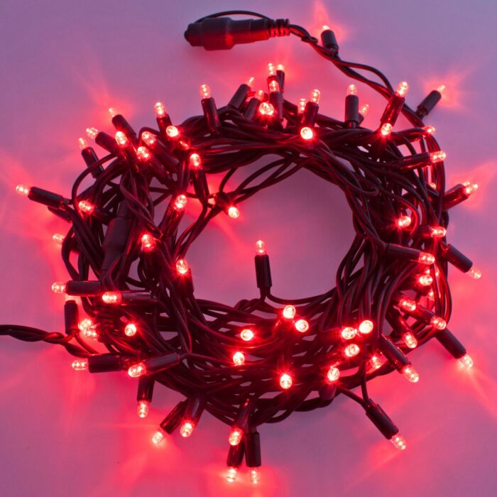 Catena luminosa professionale 120 LED Rosso 10m cavo verde