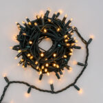 Catena luminosa professionale 120 LED Bianco Caldo MultiFlash 10m cavo verde