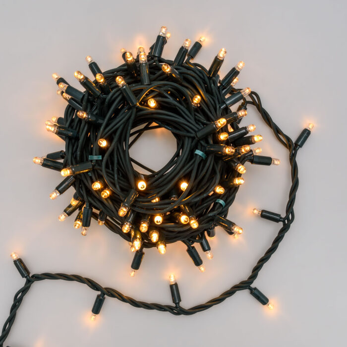 Catena luminosa professionale 120 LED Bianco Caldo MultiFlash 10m cavo verde