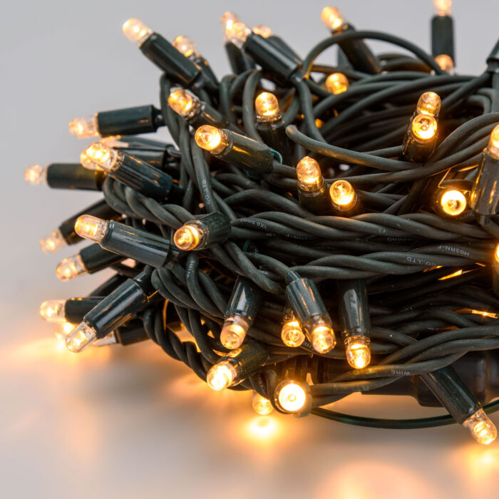 Catena luminosa professionale 120 LED Bianco Caldo MultiFlash 10m cavo verde - immagine 2