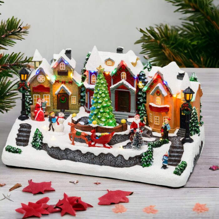Paesaggio innevato con albero di natale rotante 32xH28cm