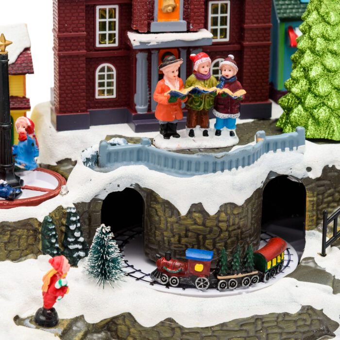 Villaggio innevato con trenino, giostra e albero rotante 34xH27cm - immagine 2