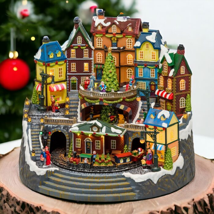 Villaggio natalizio con trenino e albero rotante 41xH38cm